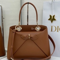 Replica qualità specchio Dior CD 26SS Borse Imitazioni tote con fiocco color caffè