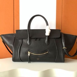 Replica qualità specchio Imitazioni borse griffate tote a spalla media Luggage Celine morbida pelle di agnello lucida nera