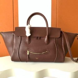 Replica qualità specchio Borsa tote a spalla media Luggage Celine morbida pelle di agnello lucida malva