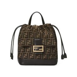 Replica qualità specchio Zaino con coulisse in tessuto jacquard FF Fendi 8BZ057 Caffè
