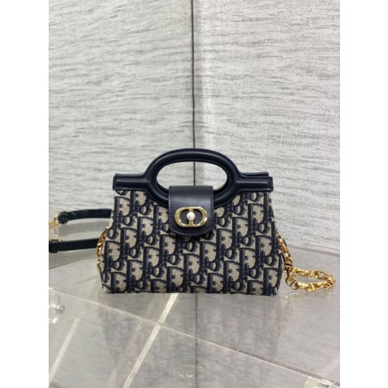 Mini borsa a mano Dior Jolie Dior Oblique jacquard S3123 Blu
