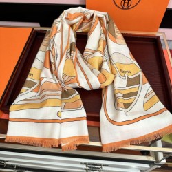 Replica qualità specchio Alta gamma replica Sciarpa Hermès double face in cashmere dello stesso colore 65x185 arancione