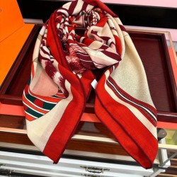 Replica qualità specchio Fazzoletto Hermès in cashmere e seta Ondsdemarch 140 rosso