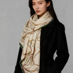 Replica qualità specchio Alta gamma replica Sciarpa reversibile in cashmere Hermès con motivo a cavallo che salta 140 Verde