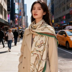 Replica qualità specchio Alta gamma replica Sciarpa reversibile in cashmere Hermès con motivo a cavallo che salta 140 Verde