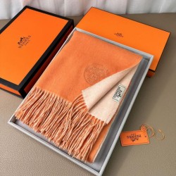 Replica qualità specchio Qualità superiore replica Scialle reversibile classico in cashmere bicolore Hermès 70 x 200 Arancione