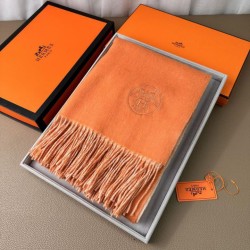 Replica qualità specchio Qualità superiore replica Scialle reversibile classico in cashmere bicolore Hermès 70 x 200 Arancione