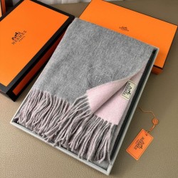 Replica qualità specchio Scialle reversibile classico in cashmere bicolore Hermès 70 x 200 Grigio/Rosa