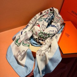 Replica qualità specchio Qualità da grande replica Sciarpe reversibili in velluto colorato Hermès Sciarpa 140 cm Blu