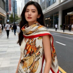 Replica qualità specchio Qualità superiore replica Scialle Hermès reversibile in velluto tono su tono con finimenti per cavalli stile balestra 135 Rosso