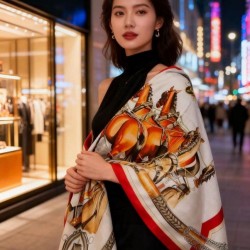 Replica qualità specchio Qualità superiore replica Scialle Hermès reversibile in velluto tono su tono con finimenti per cavalli stile balestra 135 Rosso