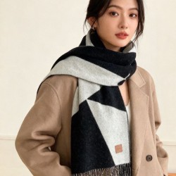 Replica qualità specchio Alta gamma replica Sciarpa Hermès in cashmere sfumato multicolore da coppia 32 x 190 Nero