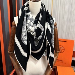 Replica qualità specchio Fazzoletto reversibile in seta e cashmere Hermès 135 Nero