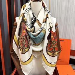 Replica qualità specchio Alta gamma replica Fazzoletto reversibile in seta e cashmere Hermès 135 Beige