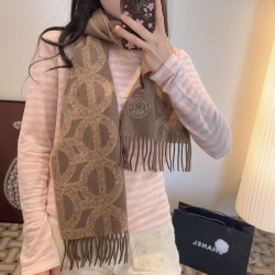 Replica qualità specchio Sciarpa classica reversibile in lana d'agnello Hermès 35 x 200 Marrone