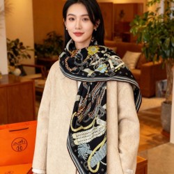 Replica qualità specchio Foulard quadrato in velluto intrecciato a mano Hermès, 140 nero