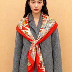 Replica qualità specchio Qualità superiore replica Sciarpa reversibile in cashmere Hermès Animal City, 140 rosso