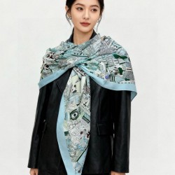 Replica qualità specchio Sciarpa reversibile in cashmere Hermès Animal City, 140 blu
