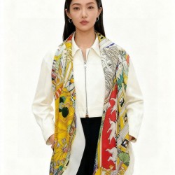 Replica qualità specchio Qualità superiore replica Sciarpa reversibile in cashmere Hermès Animal City, 140 giallo