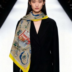Replica qualità specchio Fazzoletto reversibile in cashmere Hermès Rare Treasures, 140 giallo