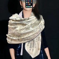 Replica qualità specchio Sciarpa in seta Hermès Starry Night Chorus e fazzoletto quadrato in cashmere 140 02