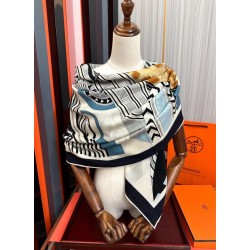 Fazzoletto Hermès in cashmere e seta Ondsdemarch 140 nero