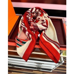 Fazzoletto Hermès in cashmere e seta Ondsdemarch 140 rosso