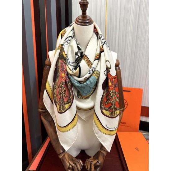 Alta gamma replica Fazzoletto reversibile in seta e cashmere Hermès 135 Beige