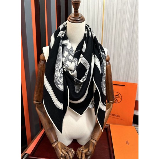 Fazzoletto reversibile in seta e cashmere Hermès 135 Nero