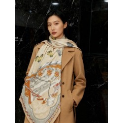 Foulard quadrato in velluto double face tinta unita Hermès Sweet Saddleware, 140 albicocca