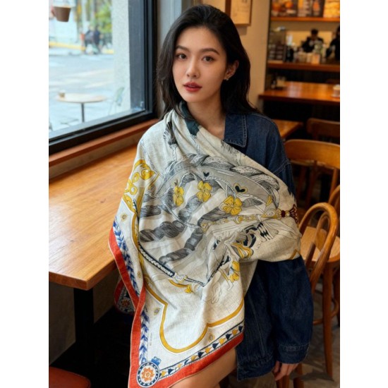Foulard quadrato in velluto double face tinta unita Hermès Sweet Saddleware, 140 arancione