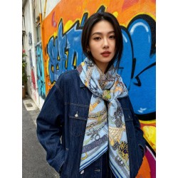 Alta gamma replica Foulard quadrato in velluto intrecciato a mano Hermès, 140 blu