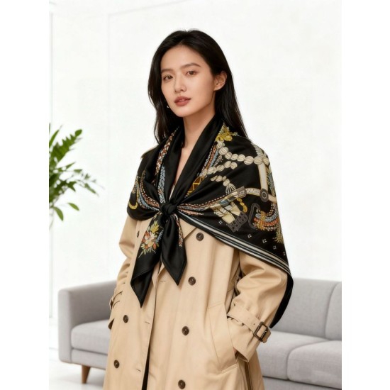 Foulard quadrato in velluto intrecciato a mano Hermès, 140 nero