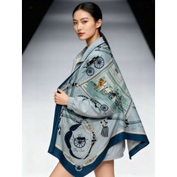 Hermès Rare Treasures Fazzoletto in cashmere reversibile 140 Blu