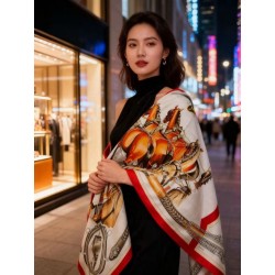 Qualità superiore replica Scialle Hermès reversibile in velluto tono su tono con finimenti per cavalli stile balestra 135 Rosso