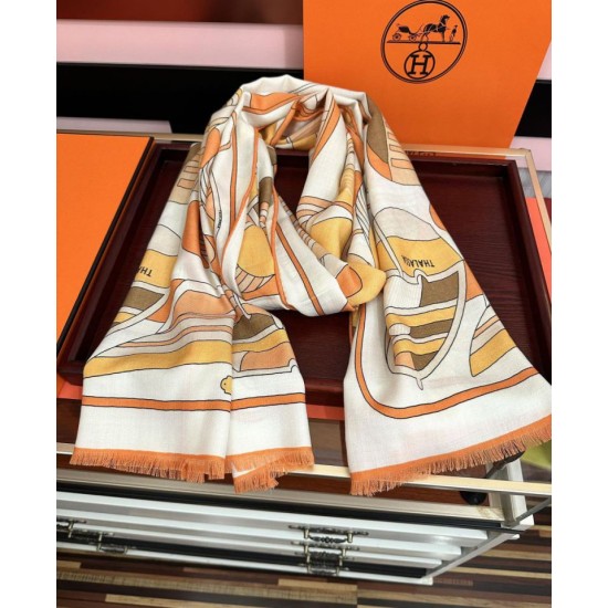 Alta gamma replica Sciarpa Hermès double face in cashmere dello stesso colore 65x185 arancione