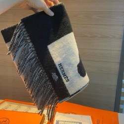 Qualità superiore replica Sciarpa Hermès Horse in cashmere 30 x 140 cm Nero