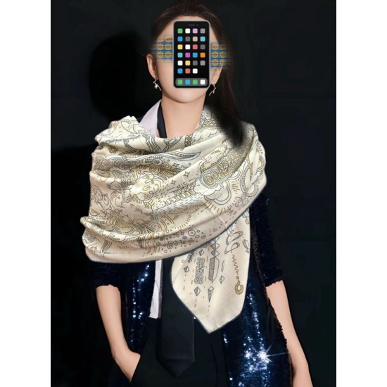 Sciarpa in seta Hermès Starry Night Chorus e fazzoletto quadrato in cashmere 140 02