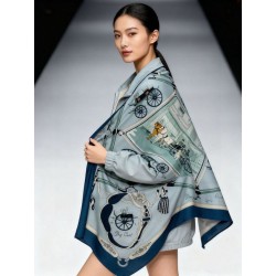 Alta gamma replica Sciarpa quadrata reversibile in cashmere Hermès 140 Blu
