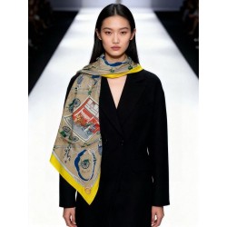 Qualità superiore replica Sciarpa quadrata reversibile in cashmere Hermès 140 Giallo