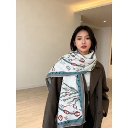 Sciarpa reversibile Hermès in cashmere con motivo a cavallo che salta 140