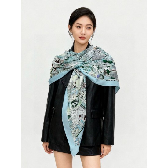 Sciarpa reversibile in cashmere Hermès Animal City, 140 blu
