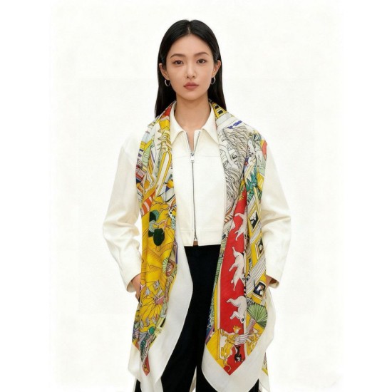 Qualità superiore replica Sciarpa reversibile in cashmere Hermès Animal City, 140 giallo