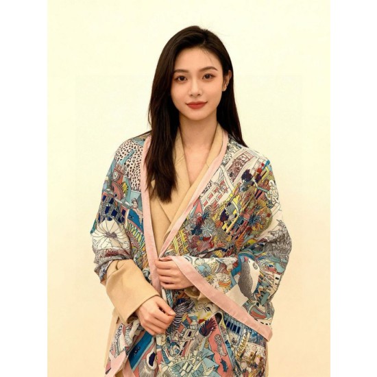 Qualità superiore replica Sciarpa reversibile in cashmere Hermès Animal City, 140 rosa