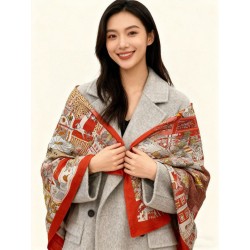 Qualità superiore replica Sciarpa reversibile in cashmere Hermès Animal City, 140 rosso
