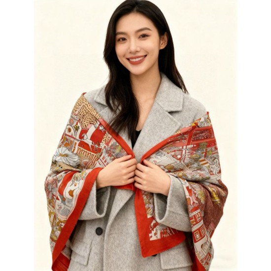 Qualità superiore replica Sciarpa reversibile in cashmere Hermès Animal City, 140 rosso