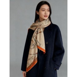 Qualità superiore replica Sciarpa reversibile in cashmere Hermès con motivo a cavallo che salta 140 Organge
