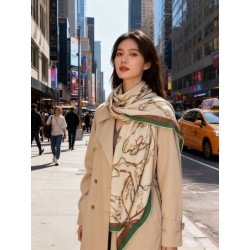 Alta gamma replica Sciarpa reversibile in cashmere Hermès con motivo a cavallo che salta 140 Verde