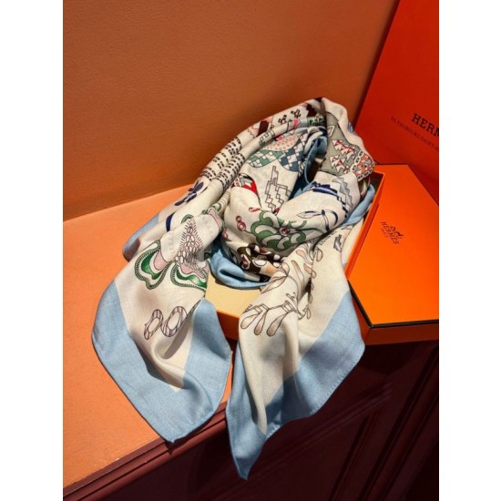 Qualità da grande replica Sciarpe reversibili in velluto colorato Hermès Sciarpa 140 cm Blu