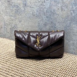 Replica qualità specchio Bora Pari all'originale replica a tracolla YSL Saint Laurent Mini Loulou Puffer Caffè
